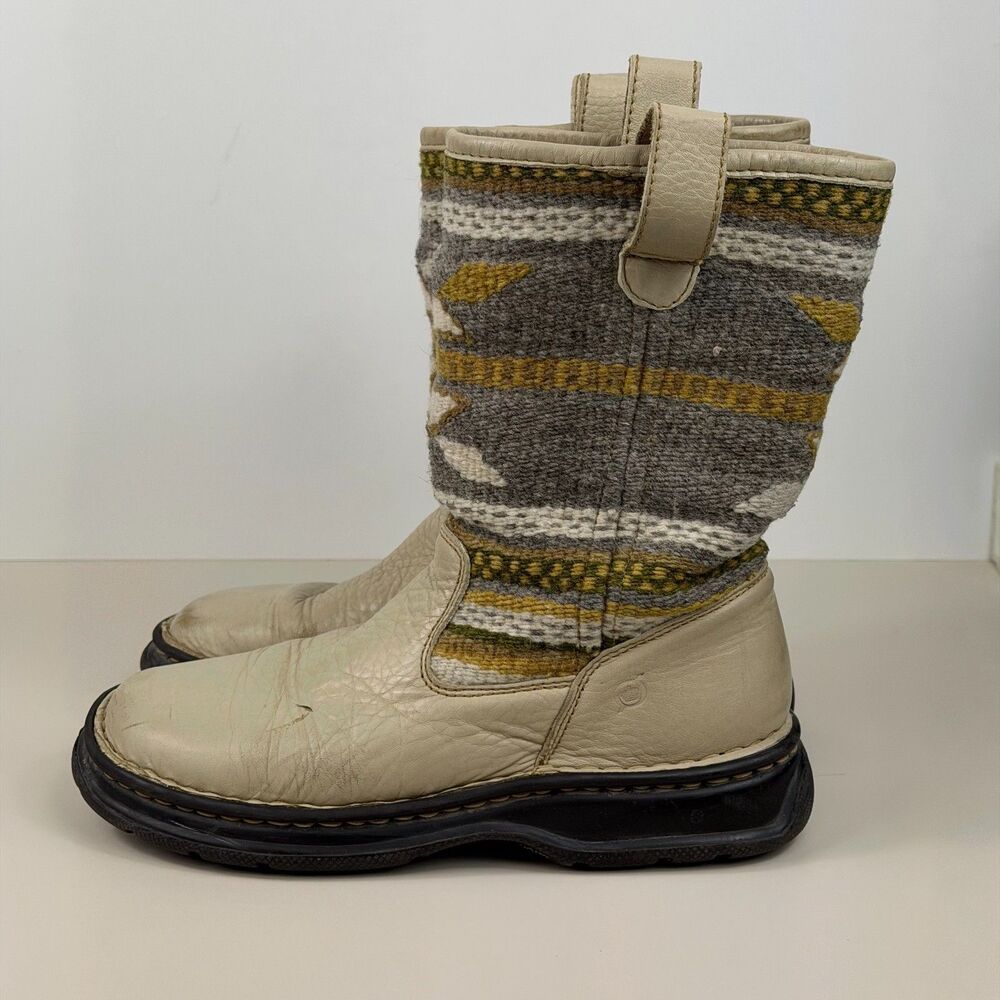 Vintage Born Leather Wool Kilim Tapestry Boots Womens 7 38 Southwestern Boho - Picture 4 of 13